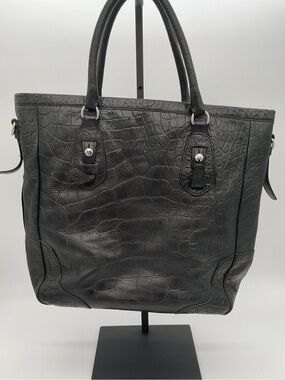 margot Black Croc-Embossed Tote Bag